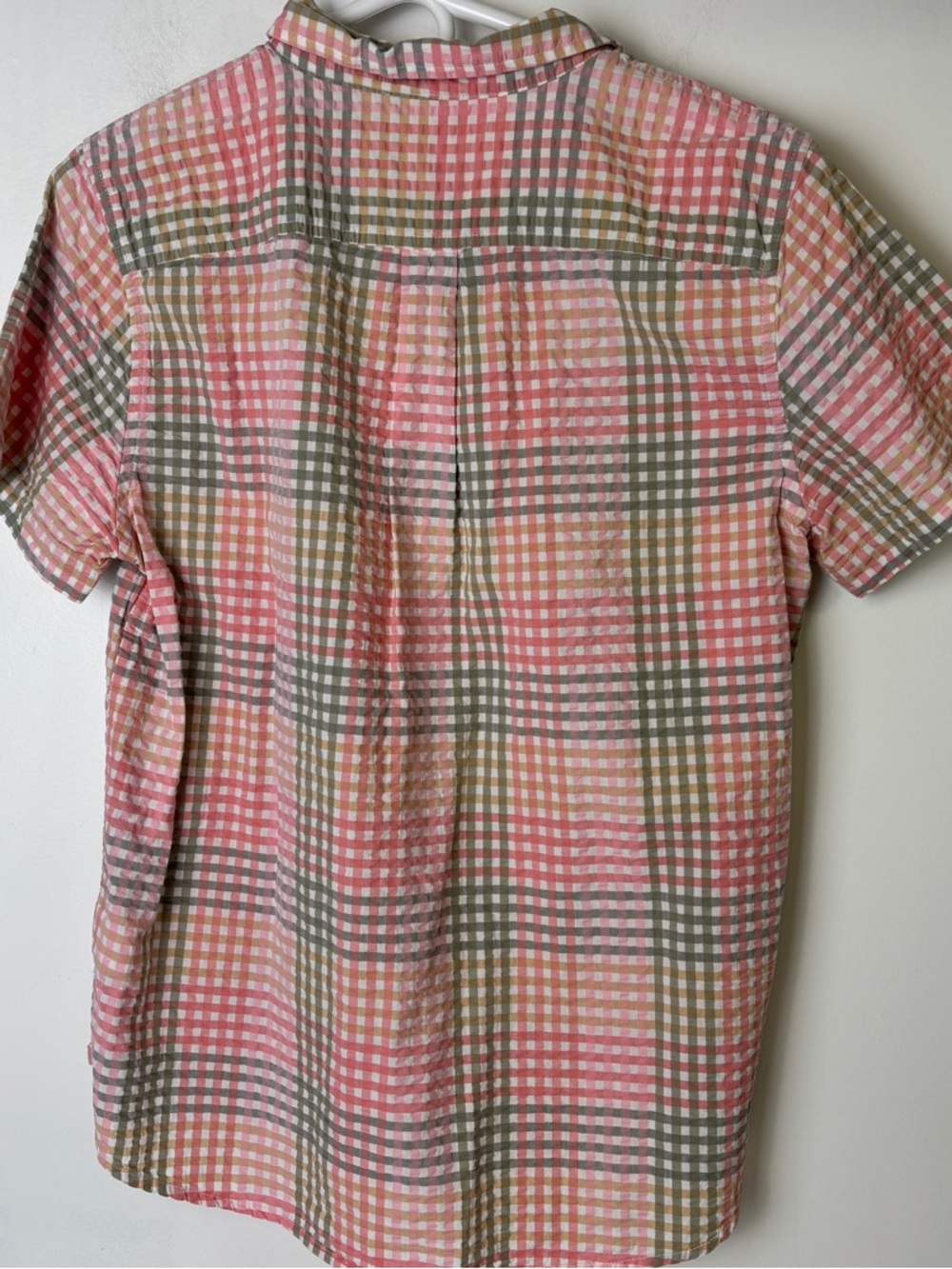 L.L. Bean Pastel Checked Half Button Seersucker Shirt - Picture 2 of 6